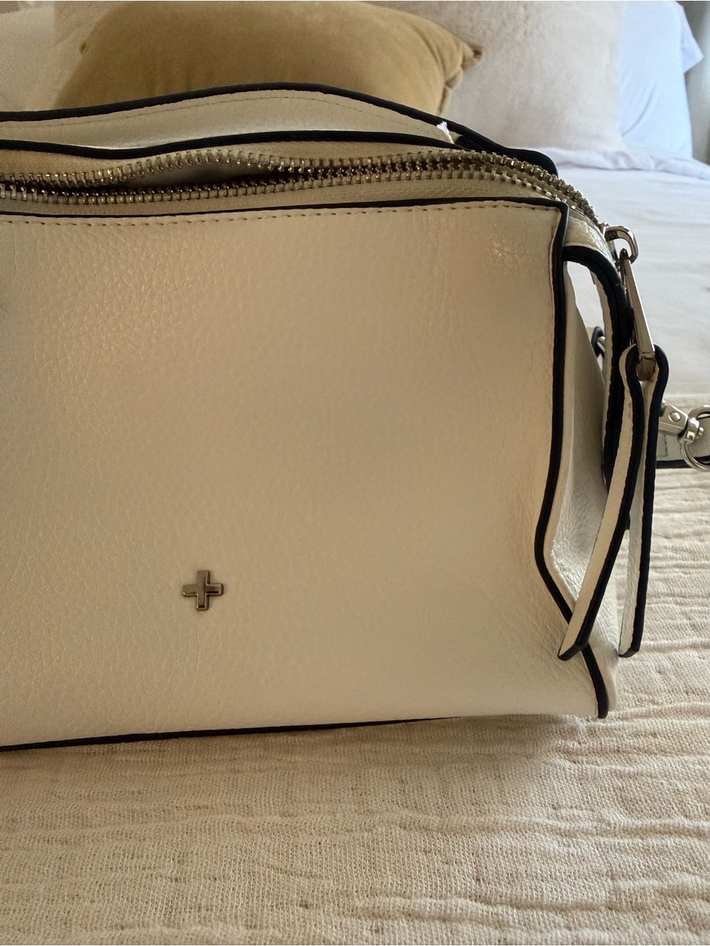 Women’s White Leather Crossbody Bag with Silver & Black Accent